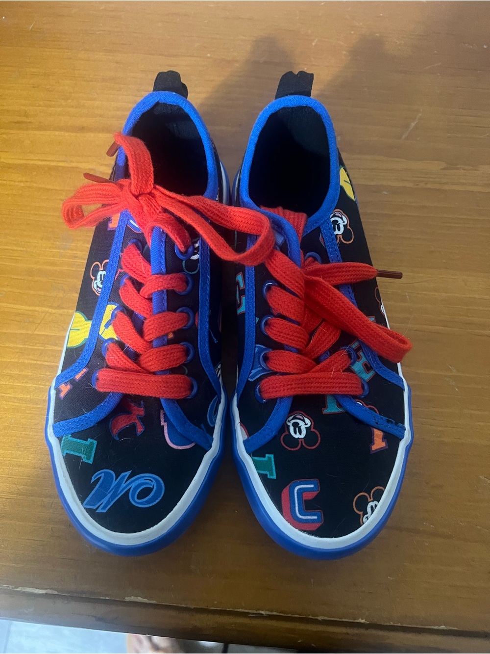 Disney Kids Black Sneakers with Red Laces and Blue Trim